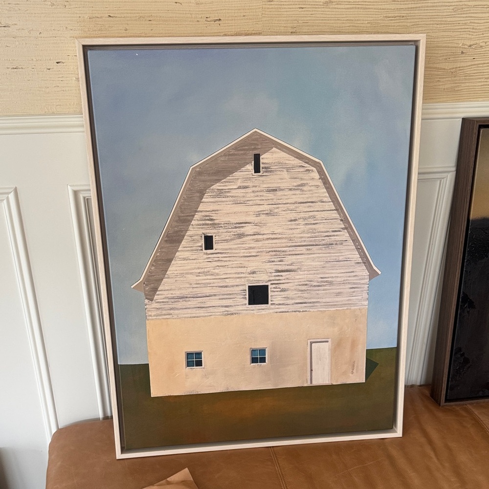 Framed Barn Art Print - Blue and Tan